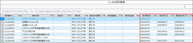 実際の契約管理画面