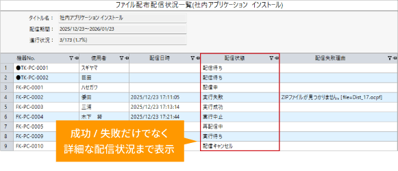 ファイル配布進捗確認画面 イメージ